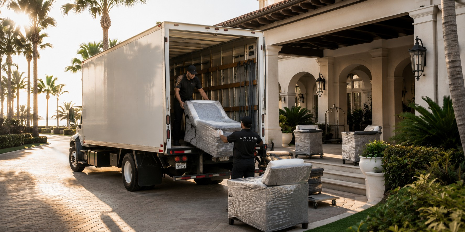Commercial furniture pickup and storage services for hospitality properties